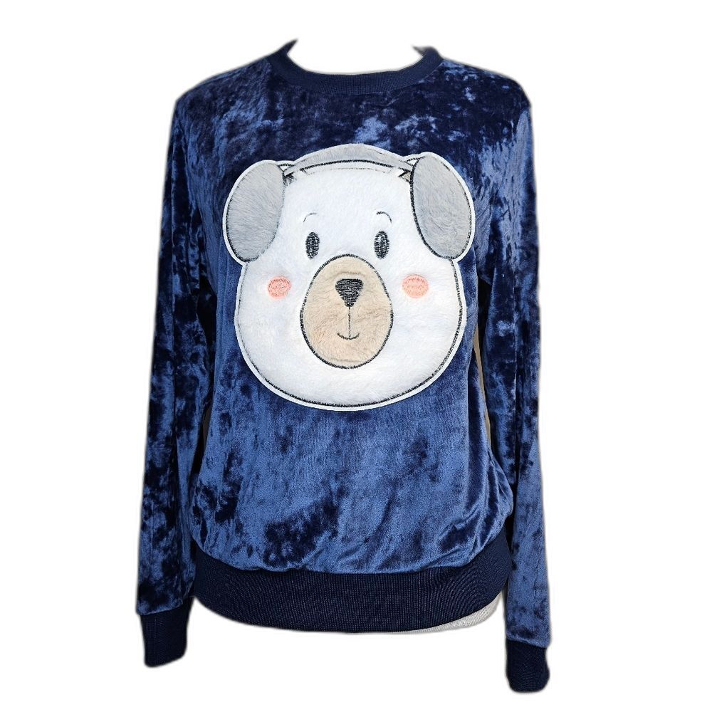 100% Poof Lay Flat After Eating Fluffy Puppy Shiny Deep Blue Velvet Lounge Shirt